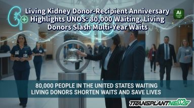 Living Kidney Donor-Recipient Anniversary Highlights UNOS: 80,000 Waiting, Living Donors Slash Multi-Year Waits