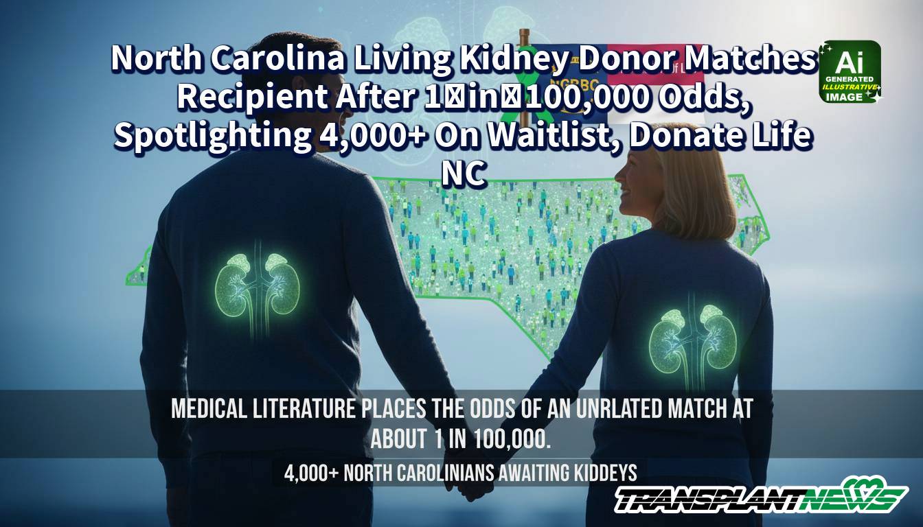 North Carolina Living Kidney Donor Matches Recipient After 1‑in‑100,000 Odds, Spotlighting 4,000+ On Waitlist, Donate Life NC
