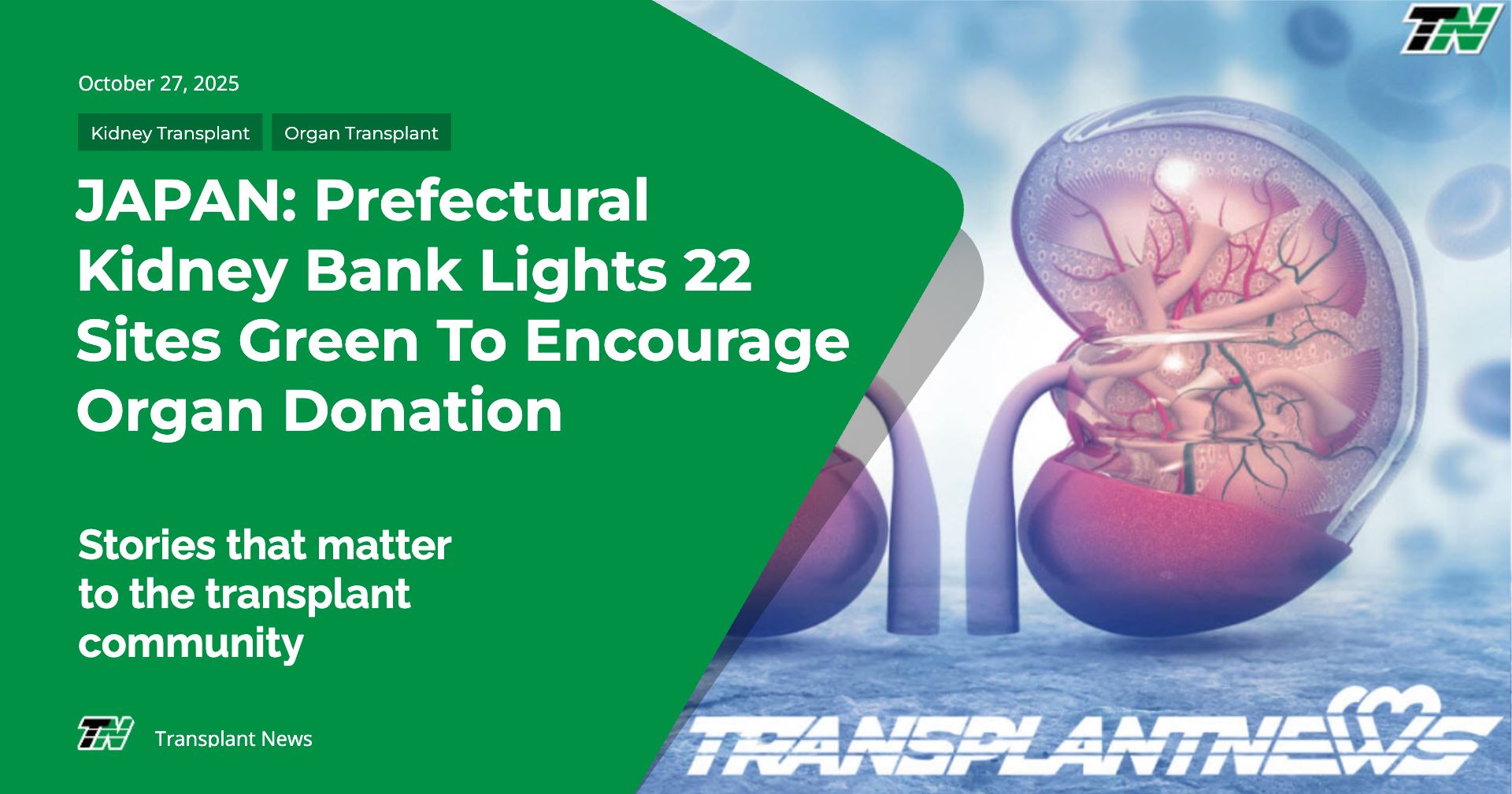 JAPAN: Prefectural Kidney Bank Lights 22 Sites Green To Encourage Organ Donation